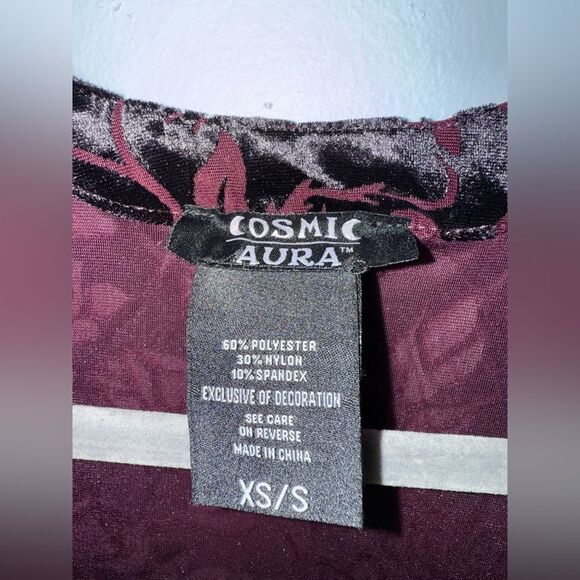 Cosmic Aura Purple Roses Burnout Velvet Witchy Goth Whimsigoth Duster XS/S - Picture 7 of 9